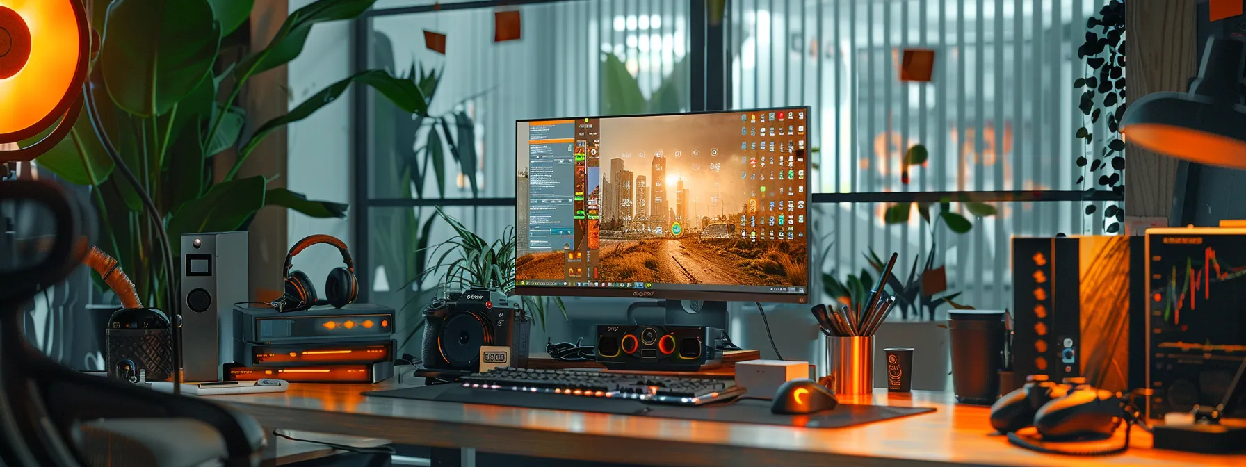 a focused technician inspects a sleek office computer setup, intently monitoring a diagnostic screen displaying beep code indicators while surrounded by high-tech equipment and precise tools, emphasizing the critical importance of these audible alerts in maintaining hardware performance.