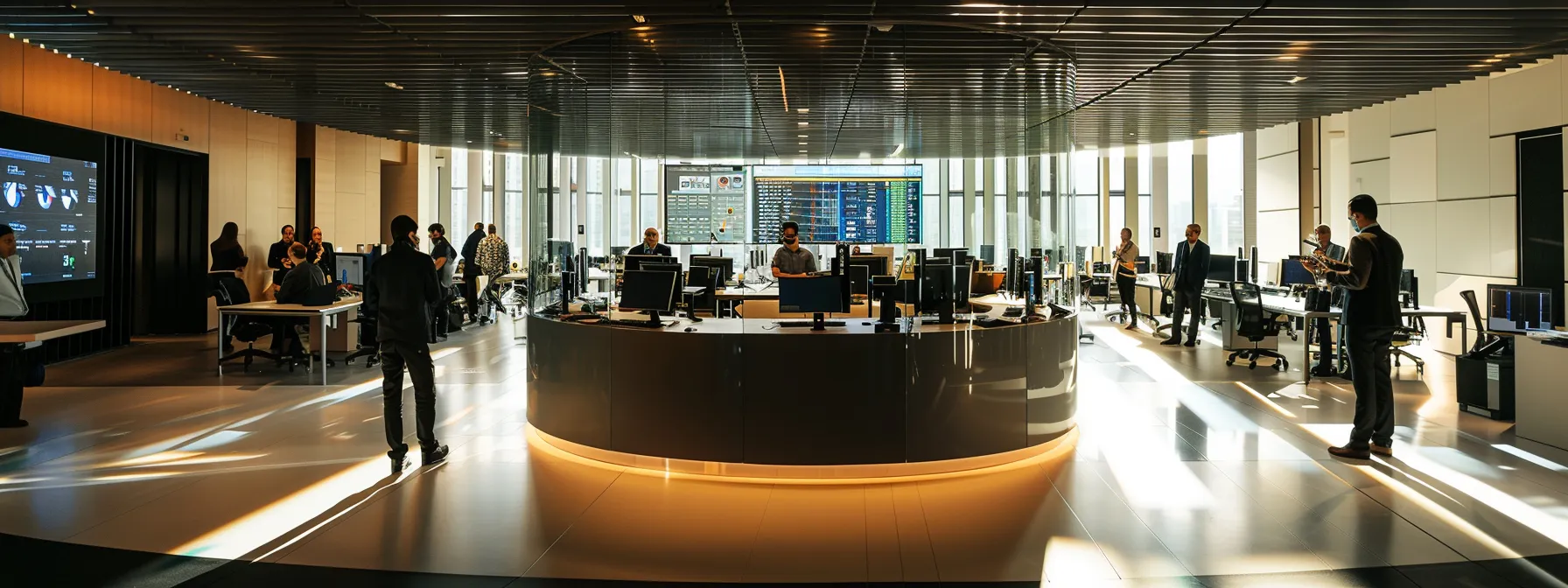 What is beamforming? 10 a futuristic office filled with engineers collaborating over a large digital display, showcasing complex beamforming matrices and signal processing visuals, emphasizing the precision and innovation in wireless communication technology.