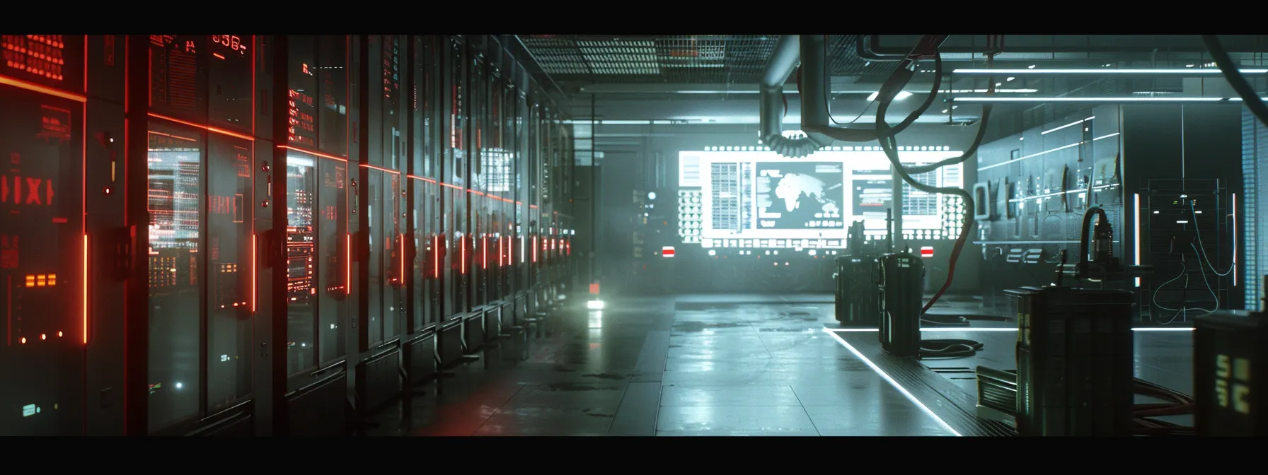 a high-tech data center with illuminated server racks, displaying a digital monitoring interface that highlights distinct bios beep codes and signal patterns, emphasizing the critical hardware diagnostics during system startup.