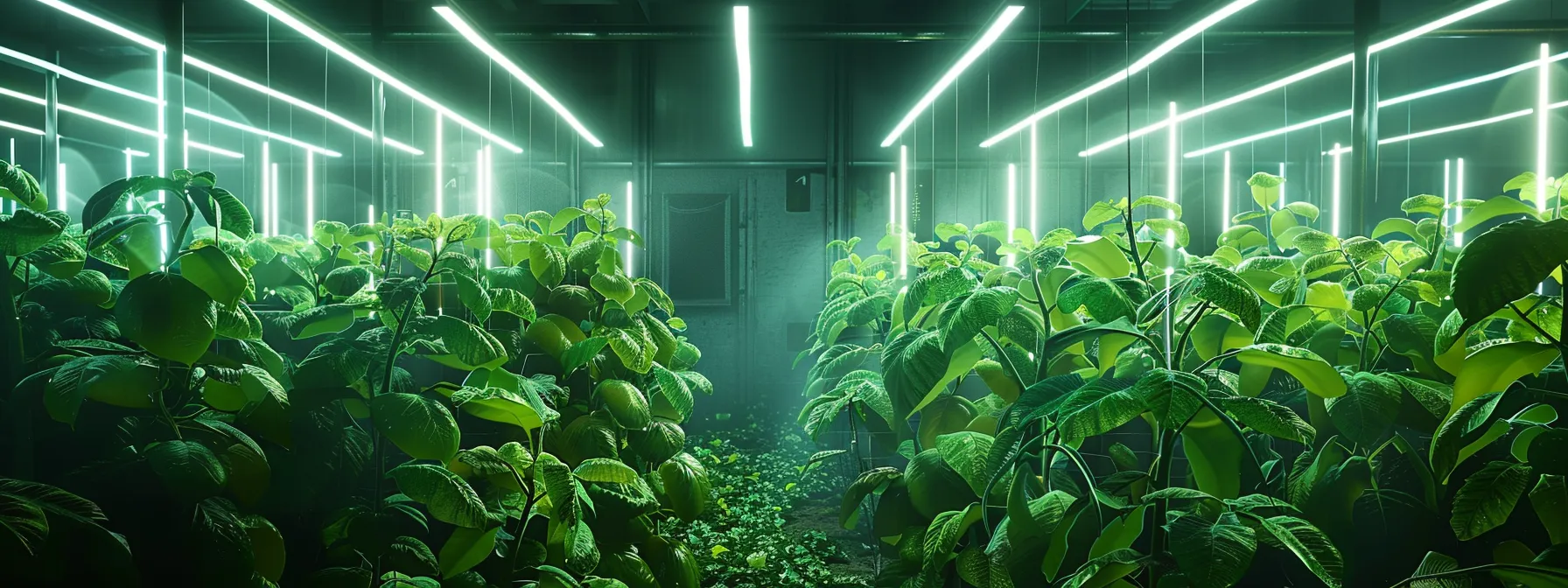 a meticulously arranged indoor bean cultivation laboratory showcases vibrant green bean plants in various stages of growth, surrounded by advanced irrigation systems and climate-control technology, emphasizing the precision and innovation in modern agricultural practices.