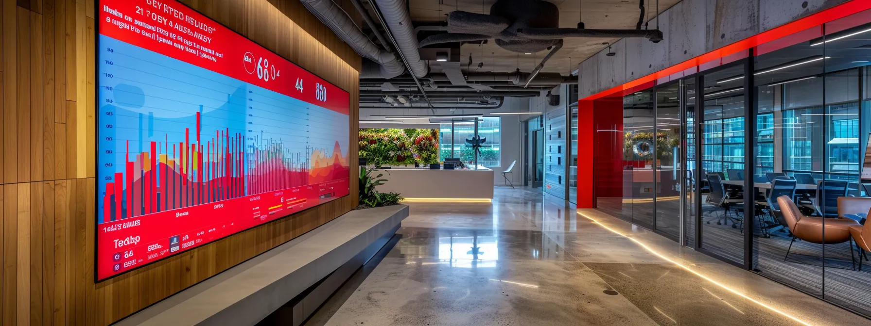 What is Behavioral Targeting? 10 a sleek, modern office environment features a large digital display showcasing dynamic analytics graphs and user engagement metrics, highlighting the impact of behavioral targeting on ad campaign performance and audience retargeting.