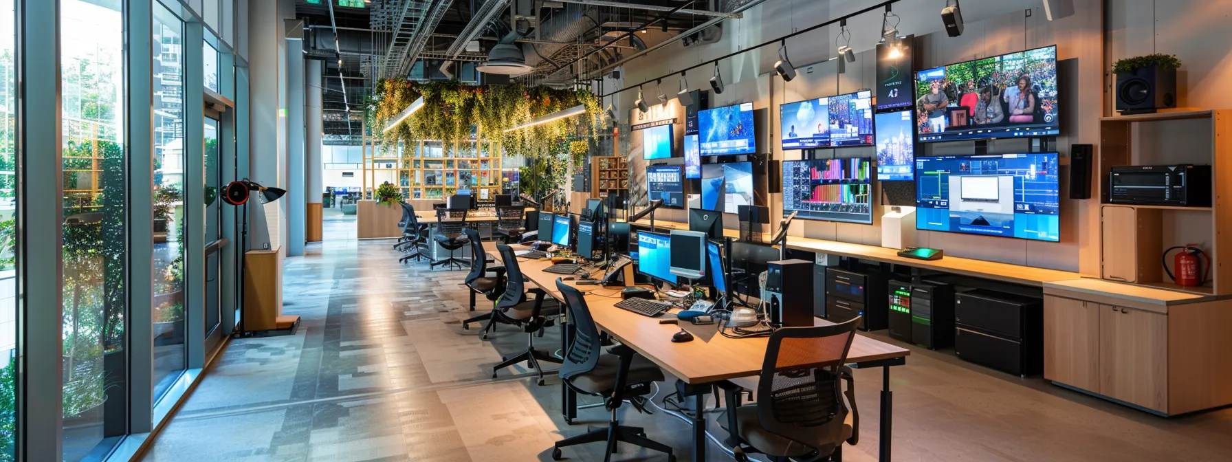 a sleek, modern office environment showcases a powerful base station, emitting vibrant signals that represent seamless connectivity among devices, stationed amidst advanced technology and innovative workspaces.