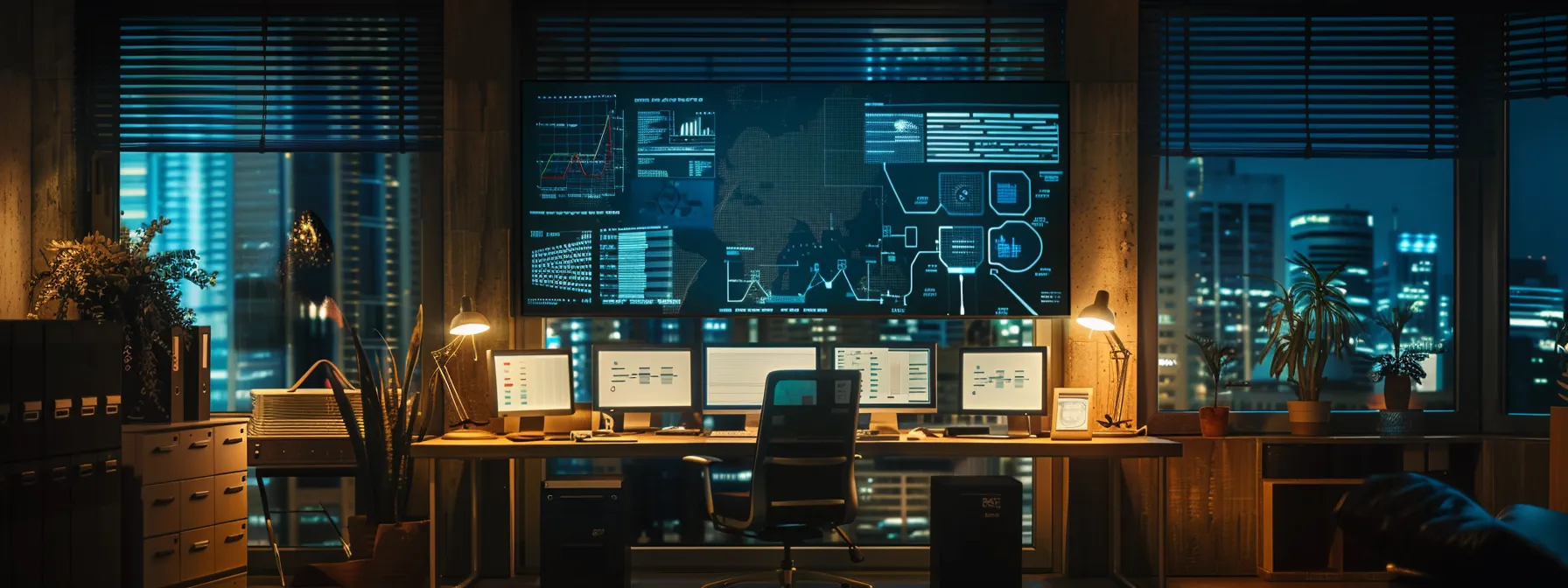 a sleek, modern office featuring a high-tech workstation, illuminated by dynamic led screens displaying intricate baseband technology graphs and routing protocols, symbolizing the evolution and future of data communication systems.