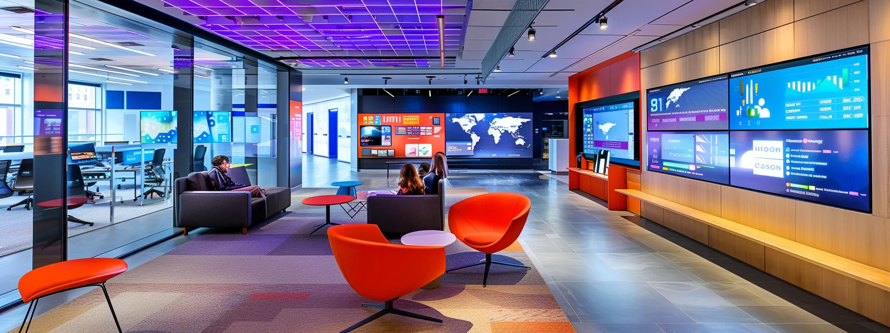 a sleek, modern office setting showcases a diverse group of professionals engaged in a dynamic brainstorming session, surrounded by digital screens displaying colorful graphs and marketing strategies that emphasize b2b engagement and innovative messaging techniques.