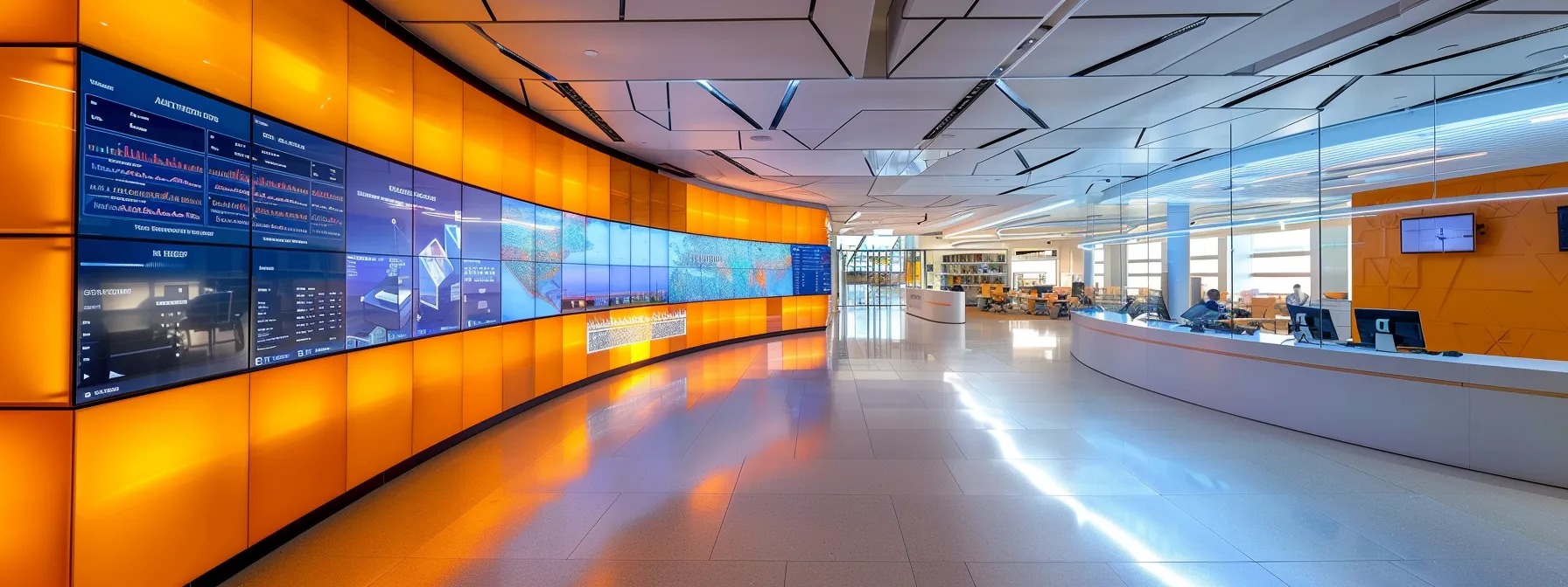 a sleek, modern office space showcases a collaborative team reviewing digital dashboards on benefits administration, highlighting data-driven trends and personalized employee solutions against a backdrop of futuristic technology.