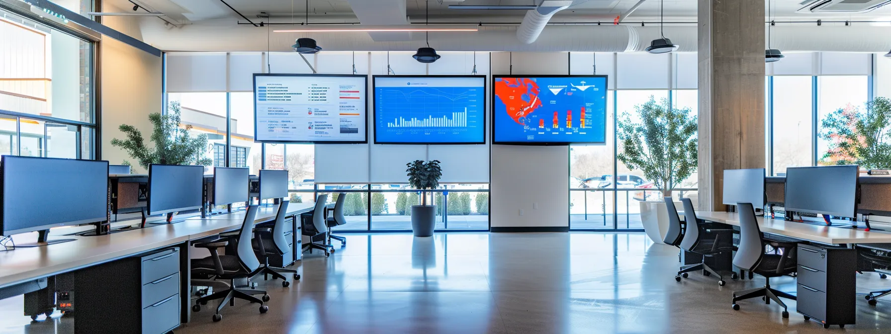 What is Behavioral Targeting? 15 a sleek, modern office space features digital screens displaying real-time analytics and user behavior charts, underscoring the strategic application of targeted advertising in a high-tech marketing environment.