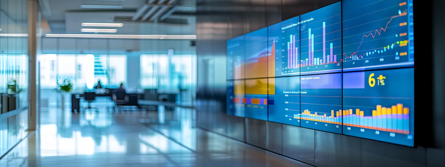 What is Behavioral Targeting? 14 a sleek, modern office space is illuminated by soft, ambient lighting, showcasing a large digital screen displaying colorful graphs and analytics that represent consumer behavior insights, reflecting the dynamic relationship between browsing habits and targeted marketing strategies.