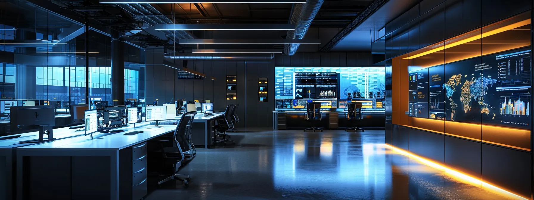 a sleek, modern office workspace features a high-tech battery testing station, with digital screens displaying real-time data on charge cycles and temperature fluctuations, illuminated by cool, artificial lighting that enhances the technological atmosphere.