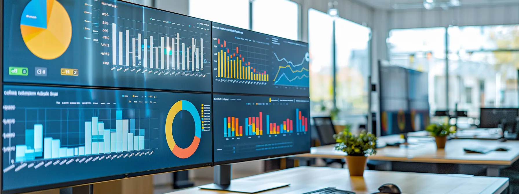 What is Behavioral Targeting? 12 a sleek, modern office workspace features large screens displaying colorful data visualizations and analytics dashboards, conveying the efficiency and precision of data management platforms in enhancing behavioral targeting strategies for marketing professionals.