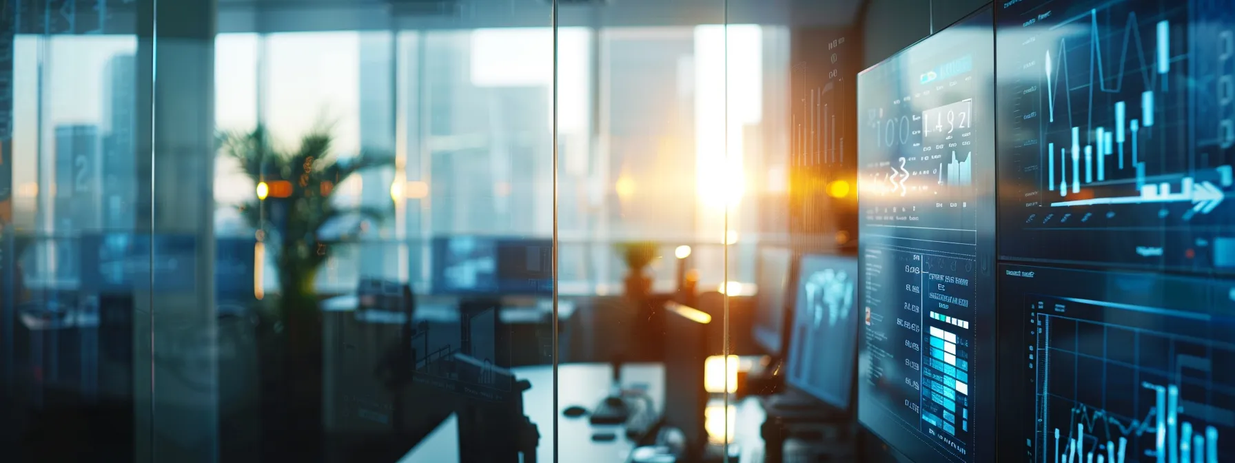 a sleek, modern office workspace is filled with high-tech equipment, showcasing a vibrant digital display of battery statistics and efficiency metrics, emphasizing the professional management of battery cycles in business operations.