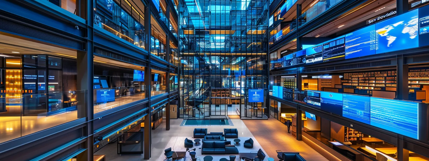 a sleek, modern telecommunications office filled with advanced baseband unit architecture diagrams and digital screens displaying signal management processes, illuminated by cool blue lighting that underscores the tech-focused environment.