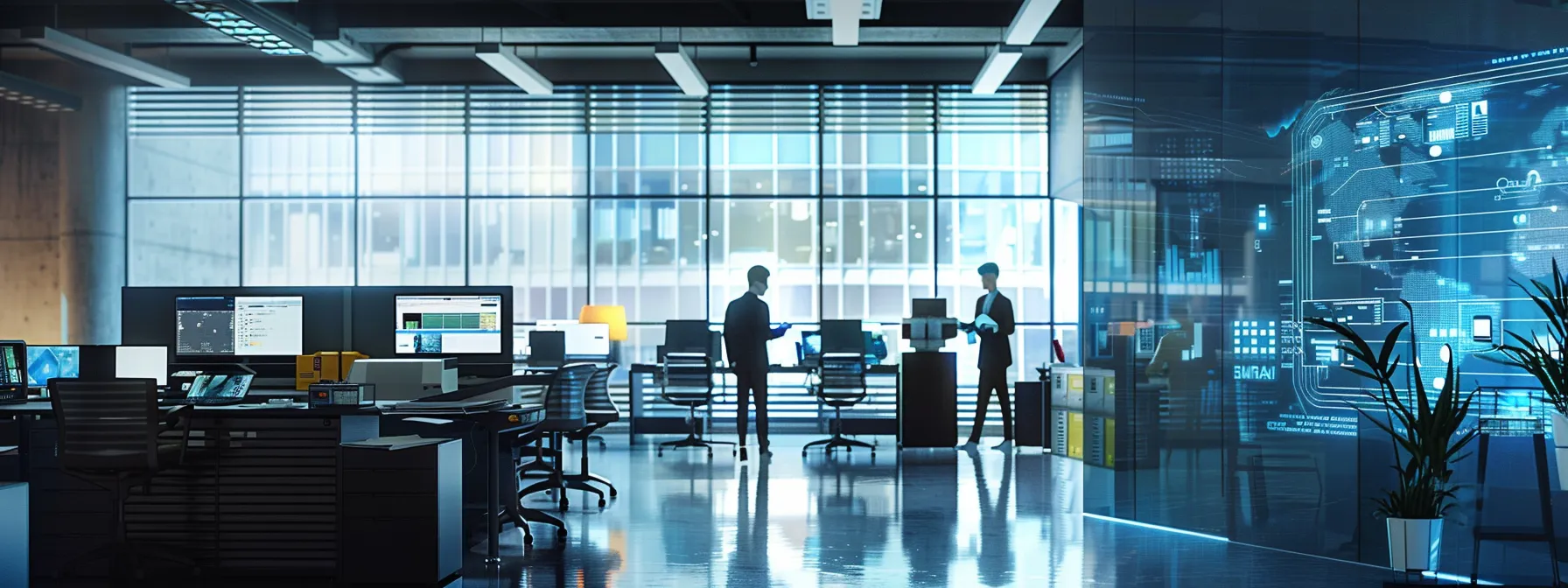 Upgrade Your Workflow Using Cloud-Compatible Copiers 9 a sleek, modern office setting featuring a high-tech cloud-connected copier in action, surrounded by streamlined digital displays and professionals collaboratively managing document workflows, emphasizing efficiency and innovation.