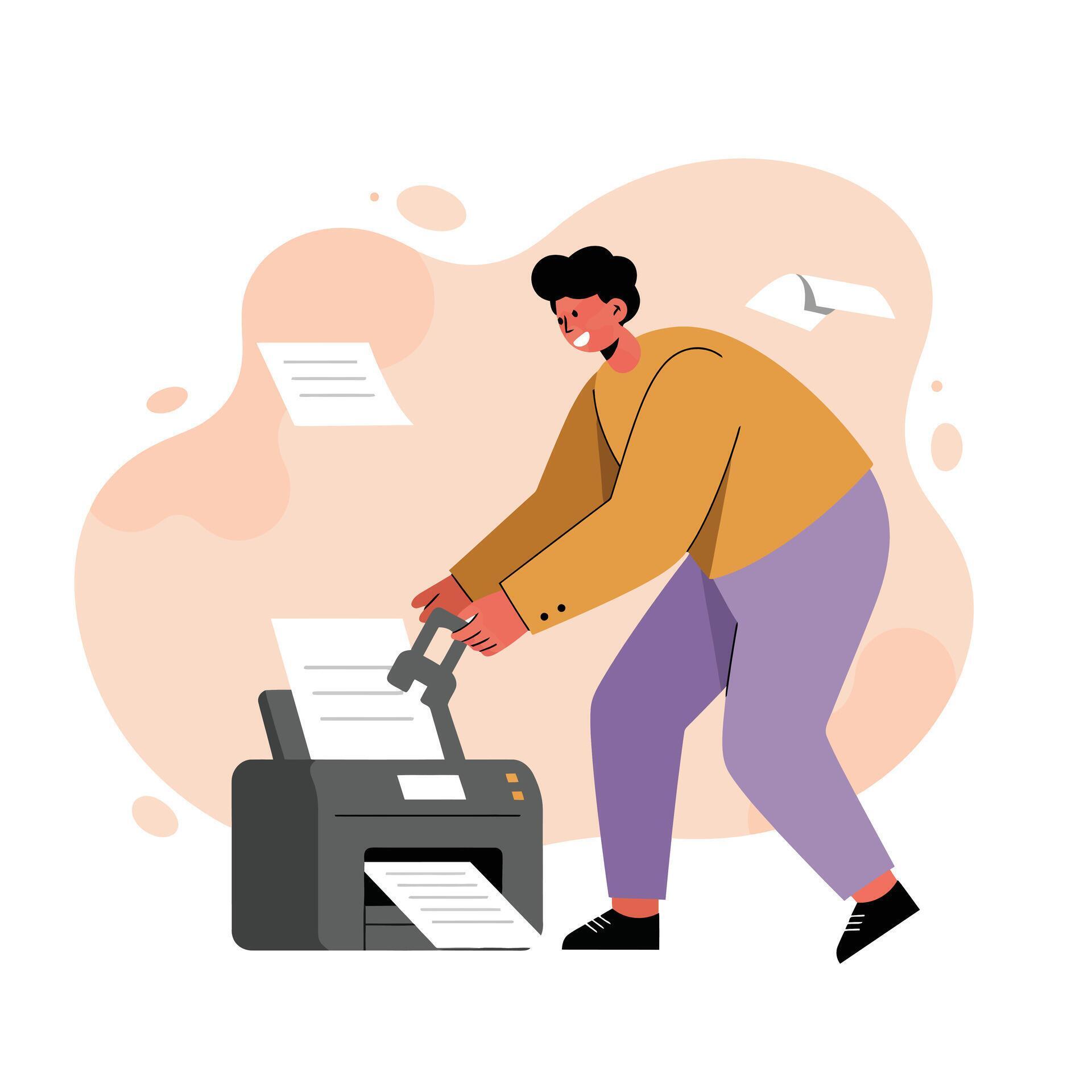 Illustration of man using office copier for commercial lease concept