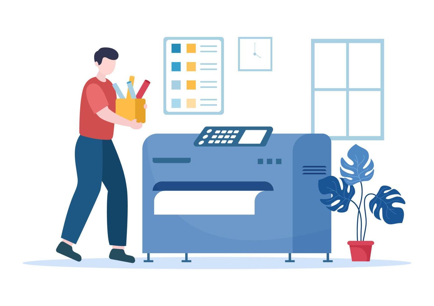 Illustration of technician with office printer showing repair support