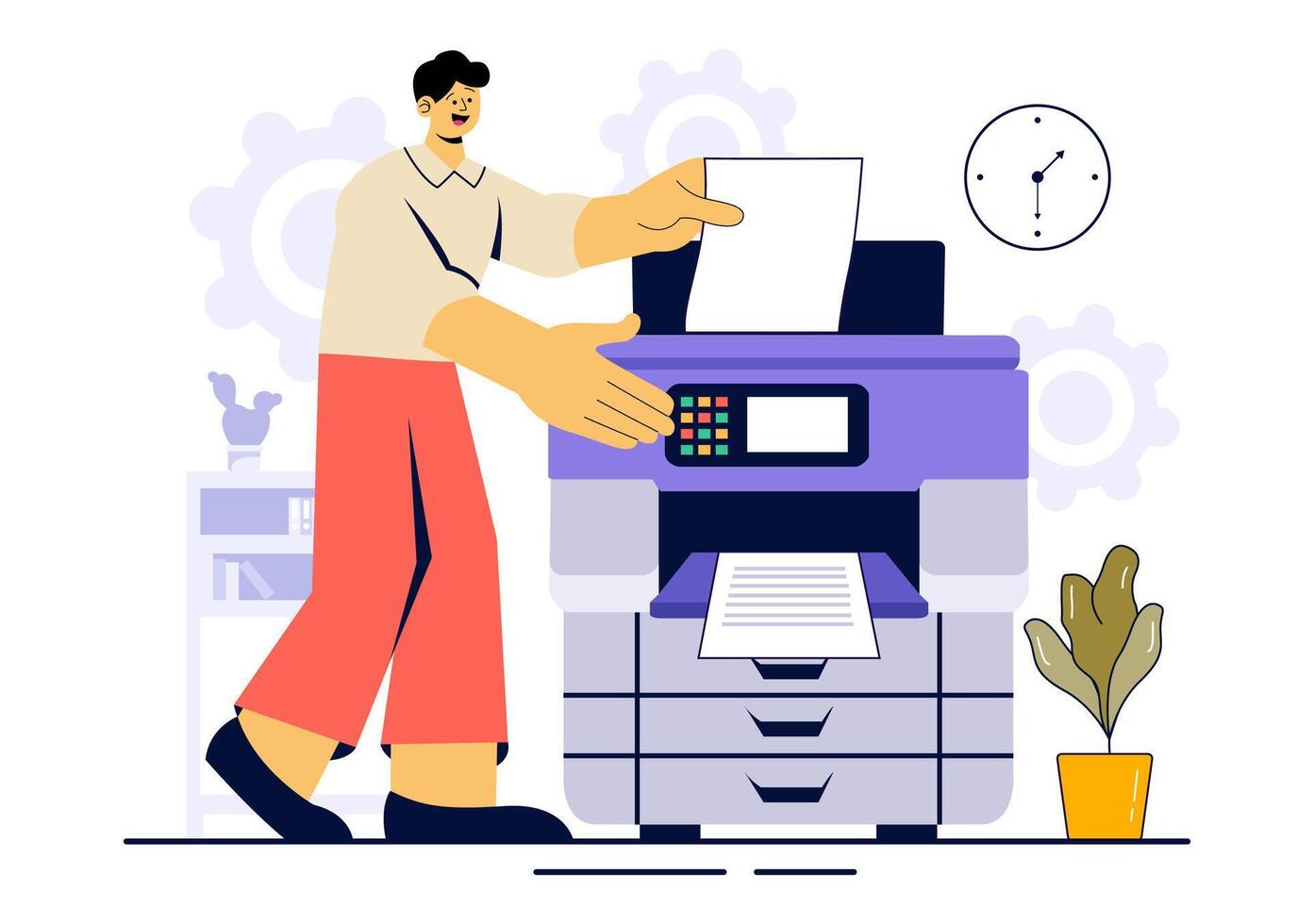 Illustration of man using office copier representing printer lease