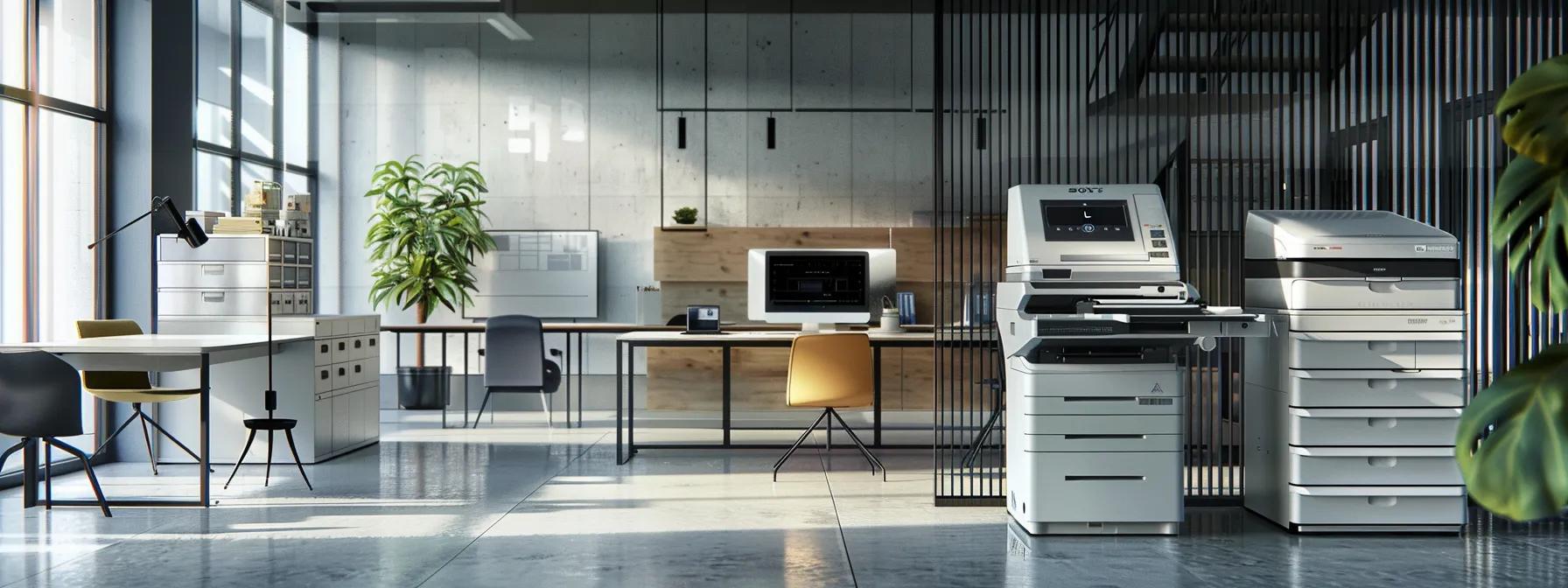 Is A3 Bigger Than A4? A Guide on Paper Sizes 10 a sleek, modern office environment features a side-by-side comparison of an a3 photocopier and an a4 photocopier, showcasing their distinct sizes and functions with sharp, industrial lighting illuminating their advanced design.
