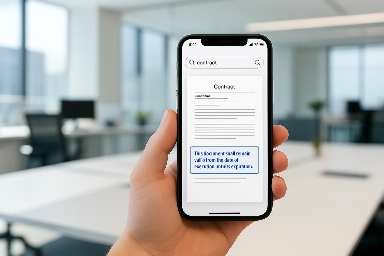 A person using a search bar on a large screen, symbolizing fast document retrieval with a DMS