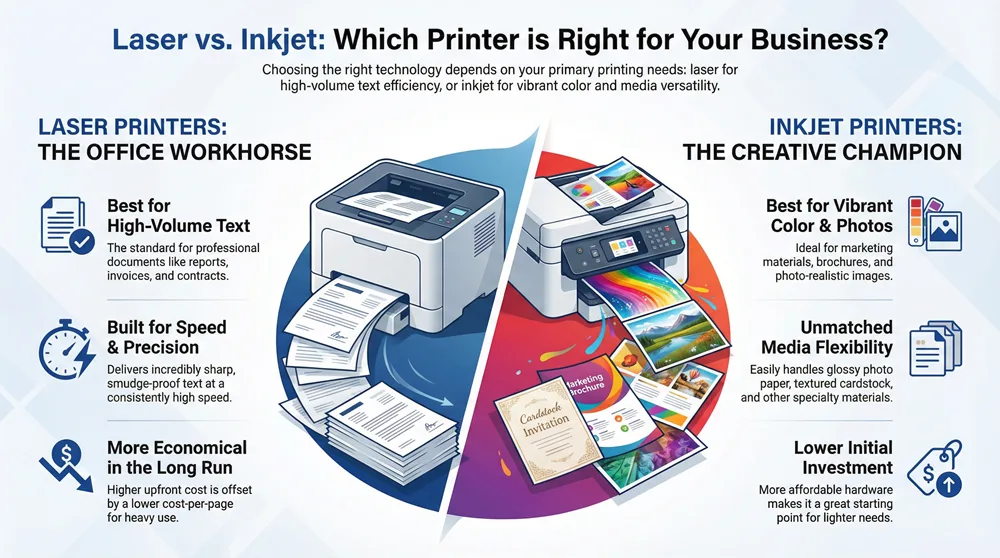 Infographic about Color Laser Printer vs Inkjet